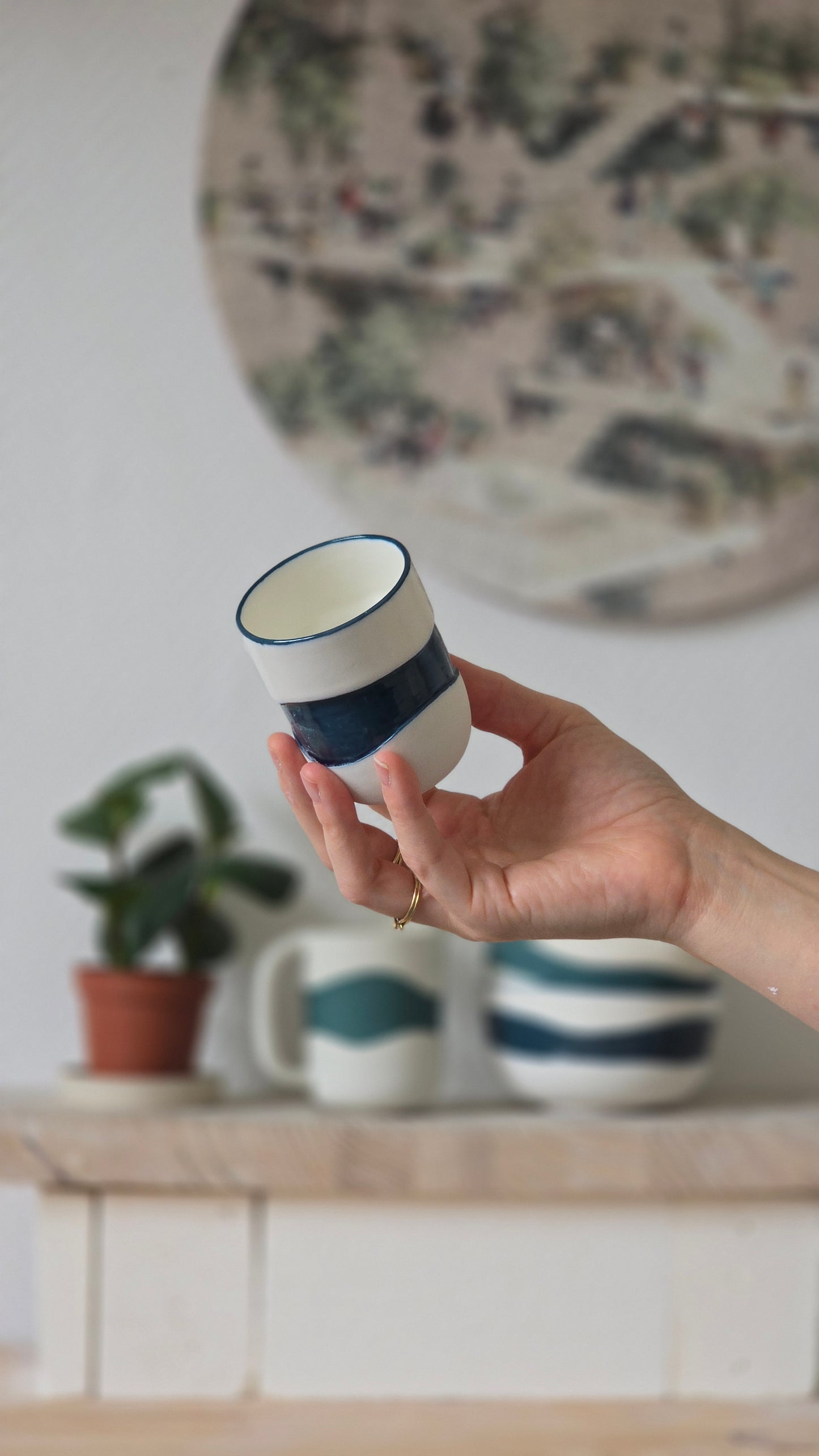 Tasse expresso Wavy vert/bleu